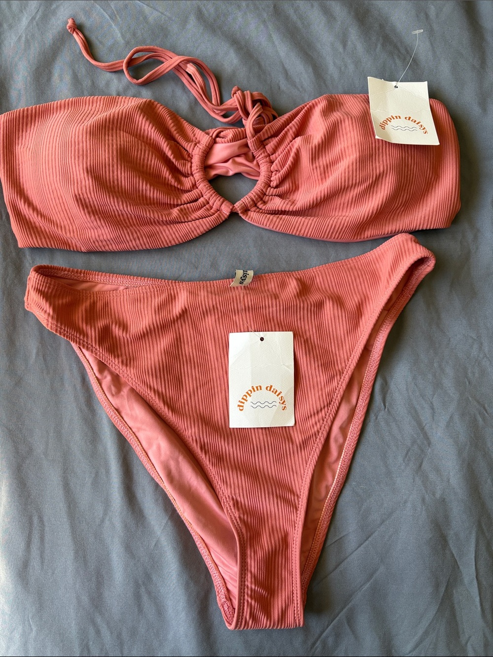 Dippin' Daisy's Coral Ribbed Tie-Front Womens Bikini